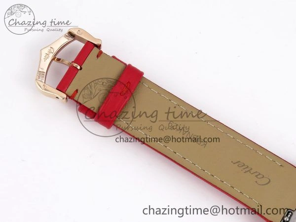 Santos Dumont 31.4mm RG AF 1:1 Best Edition Silver Dial Diamonds Bezel on Red Leather Strap A157