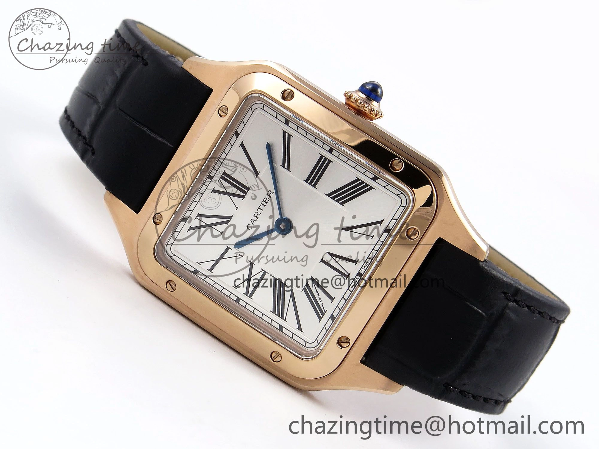 Santos Dumont 31.4mm RG AF 1:1 Best Edition Silver Dial on Black Croco Strap A157