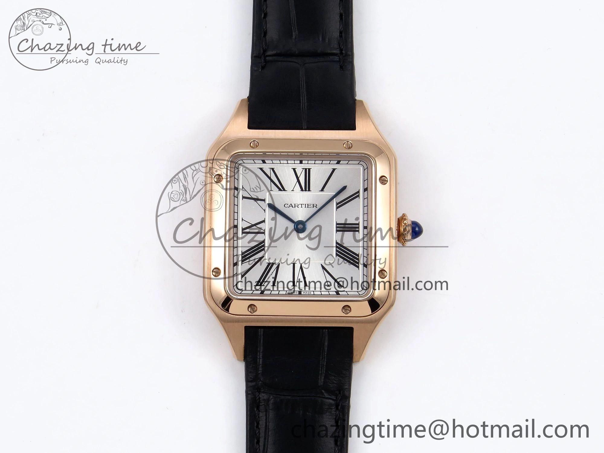 Santos Dumont 31.4mm RG AF 1:1 Best Edition Silver Dial on Black Croco Strap A157