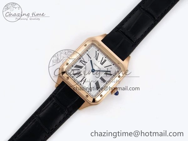 Santos Dumont 31.4mm RG AF 1:1 Best Edition Silver Dial on Black Croco Strap A157