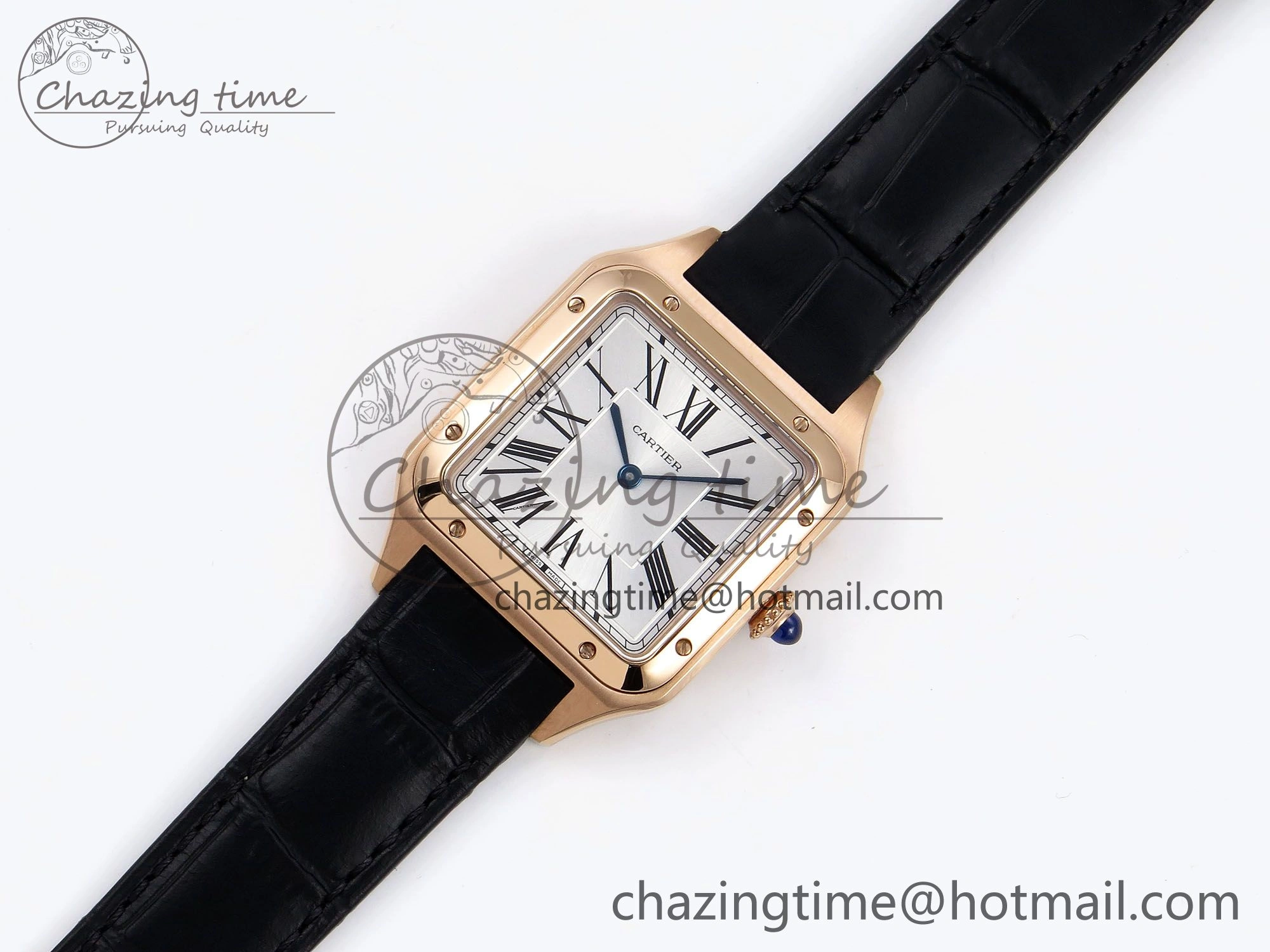 Santos Dumont 31.4mm RG AF 1:1 Best Edition Silver Dial on Black Croco Strap A157