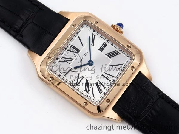 Santos Dumont 31.4mm RG AF 1:1 Best Edition Silver Dial on Black Croco Strap A157
