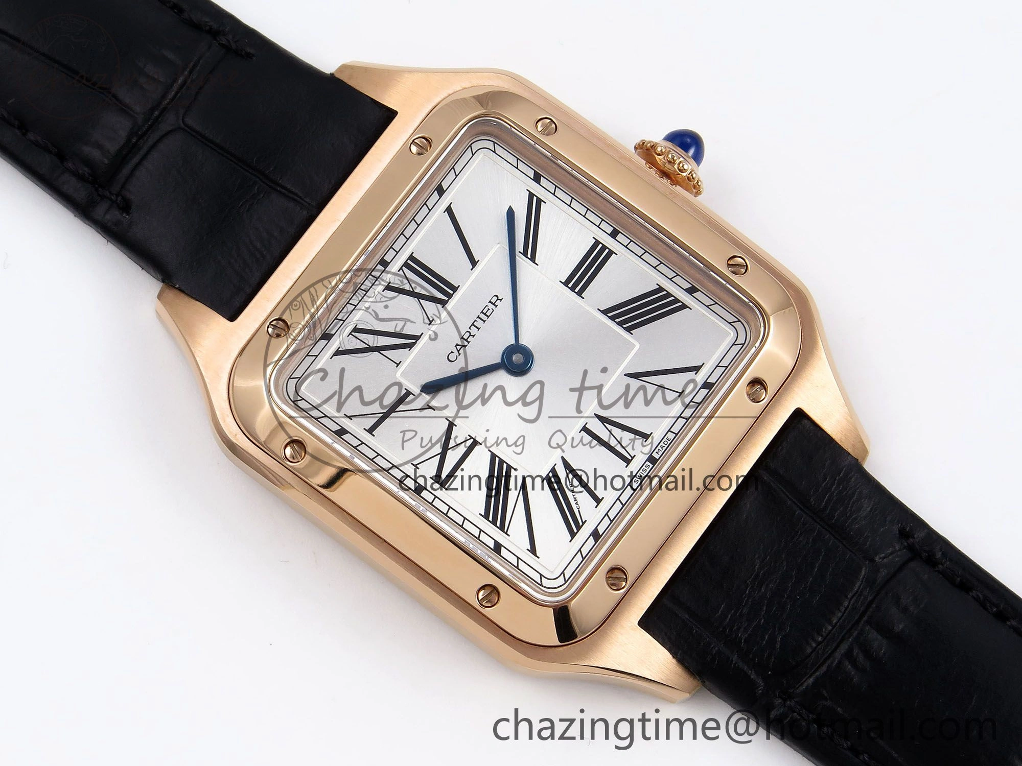 Santos Dumont 31.4mm RG AF 1:1 Best Edition Silver Dial on Black Croco Strap A157