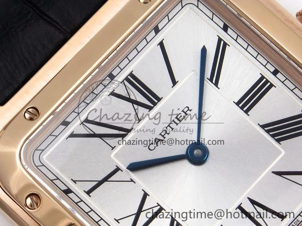 Santos Dumont 31.4mm RG AF 1:1 Best Edition Silver Dial on Black Croco Strap A157