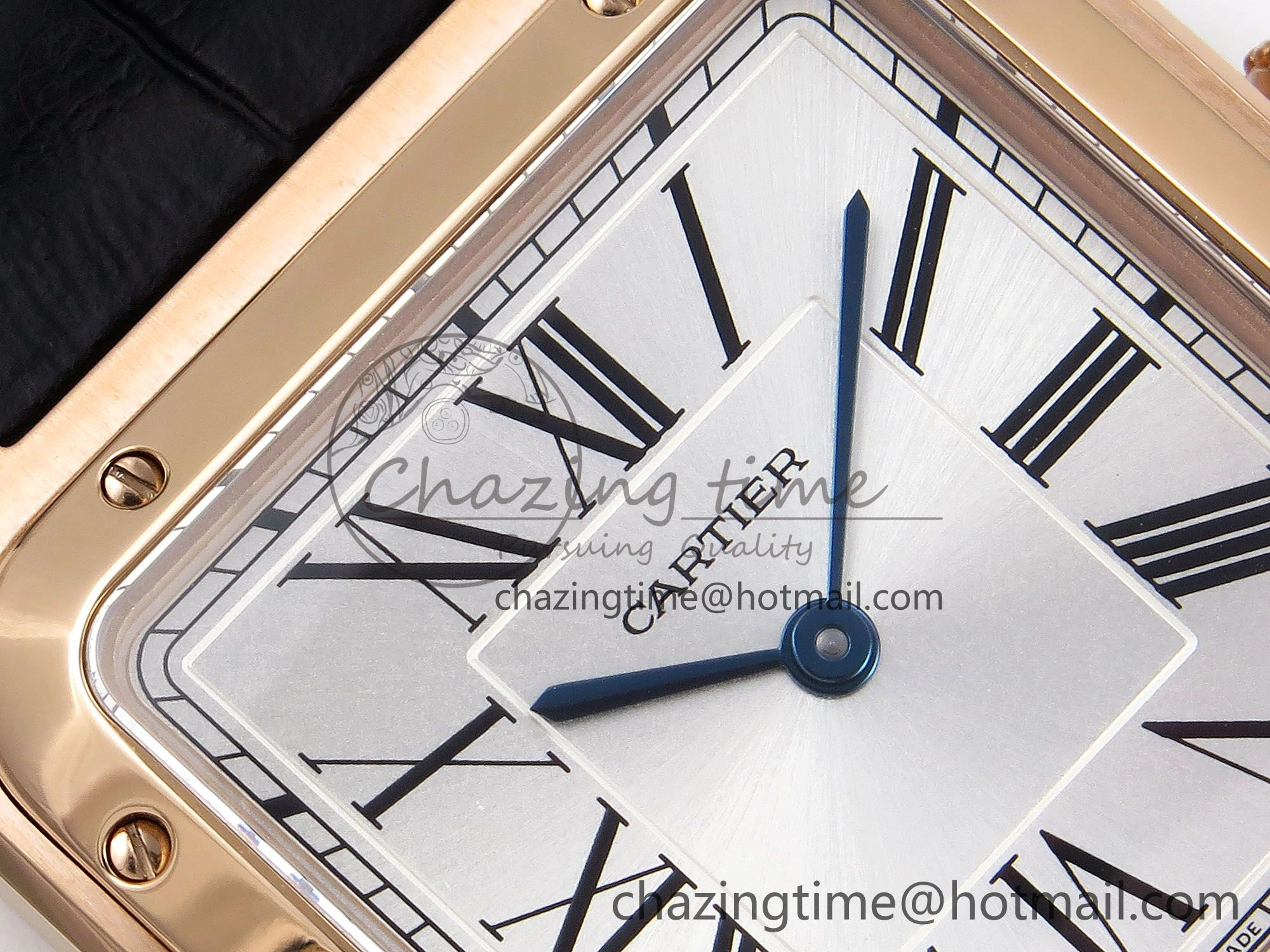 Santos Dumont 31.4mm RG AF 1:1 Best Edition Silver Dial on Black Croco Strap A157