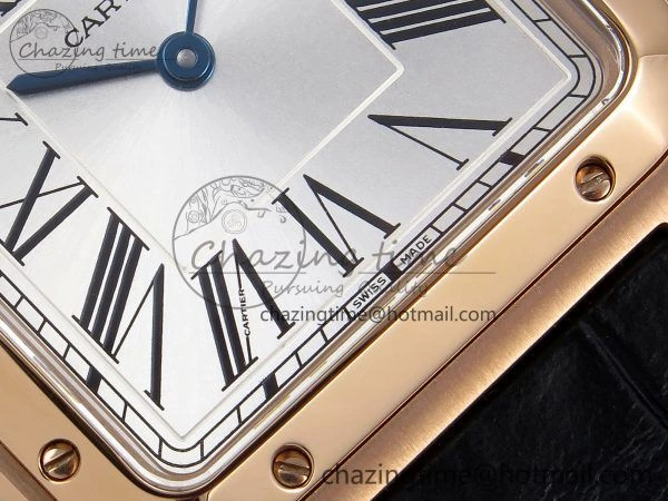 Santos Dumont 31.4mm RG AF 1:1 Best Edition Silver Dial on Black Croco Strap A157