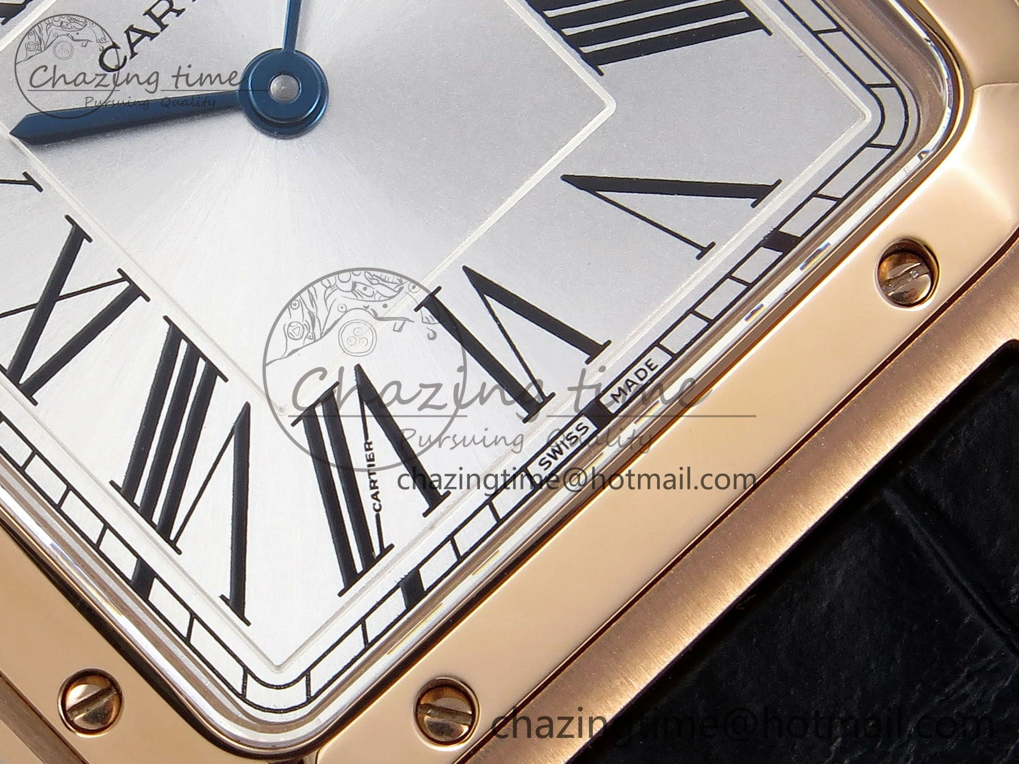 Santos Dumont 31.4mm RG AF 1:1 Best Edition Silver Dial on Black Croco Strap A157