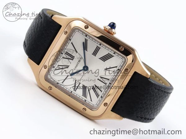 Santos Dumont 31.4mm RG AF 1:1 Best Edition Silver Dial on Black Leather Strap A157