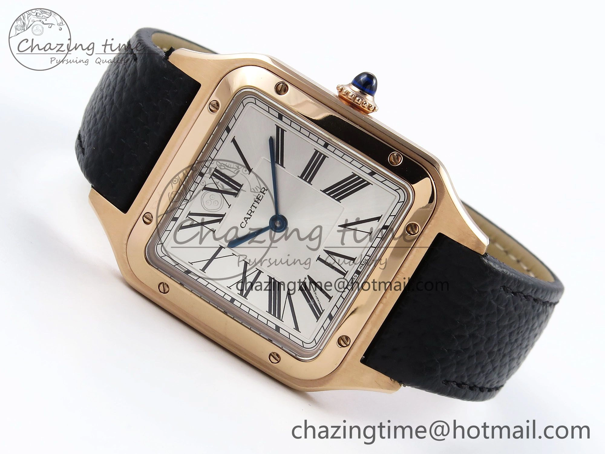 Santos Dumont 31.4mm RG AF 1:1 Best Edition Silver Dial on Black Leather Strap A157