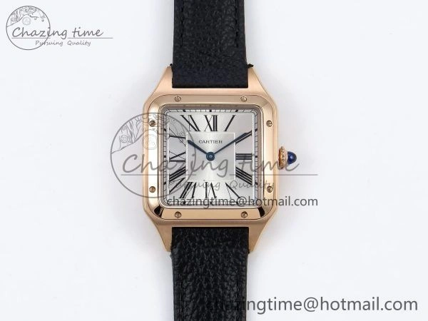 Santos Dumont 31.4mm RG AF 1:1 Best Edition Silver Dial on Black Leather Strap A157