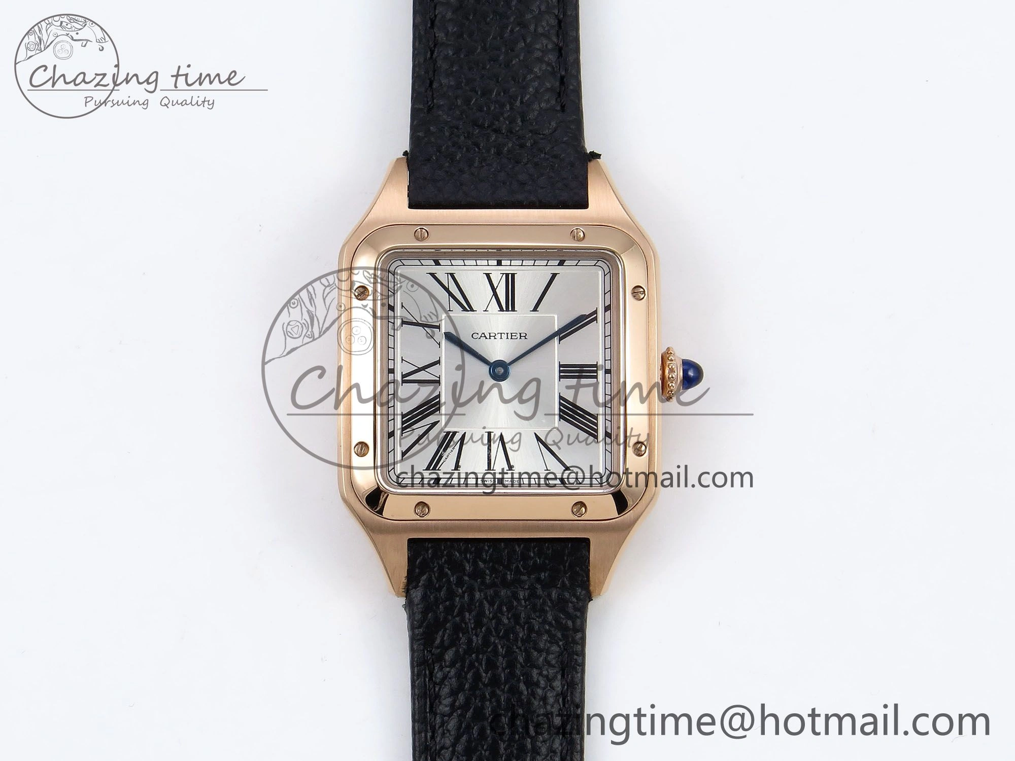 Santos Dumont 31.4mm RG AF 1:1 Best Edition Silver Dial on Black Leather Strap A157