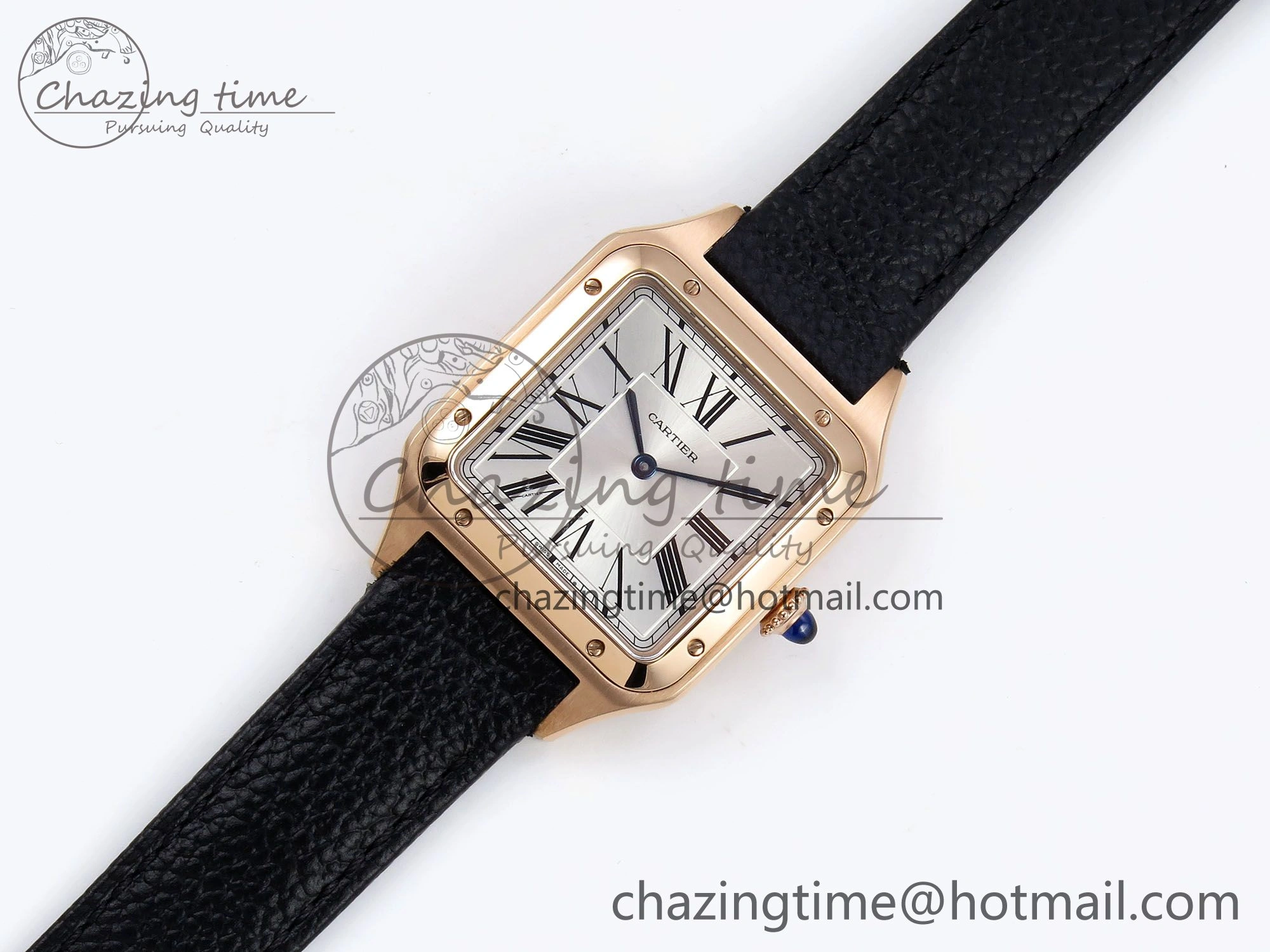Santos Dumont 31.4mm RG AF 1:1 Best Edition Silver Dial on Black Leather Strap A157