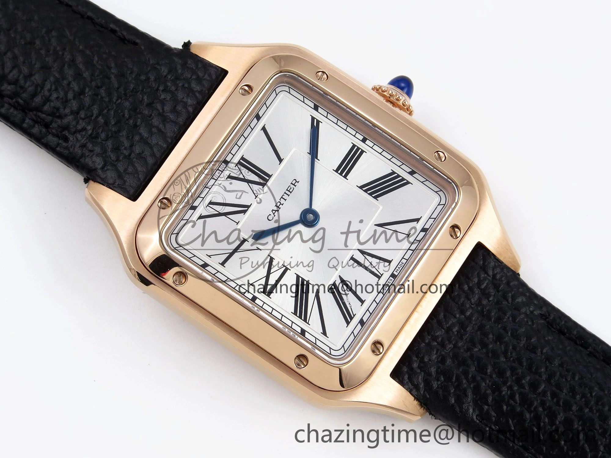 Santos Dumont 31.4mm RG AF 1:1 Best Edition Silver Dial on Black Leather Strap A157