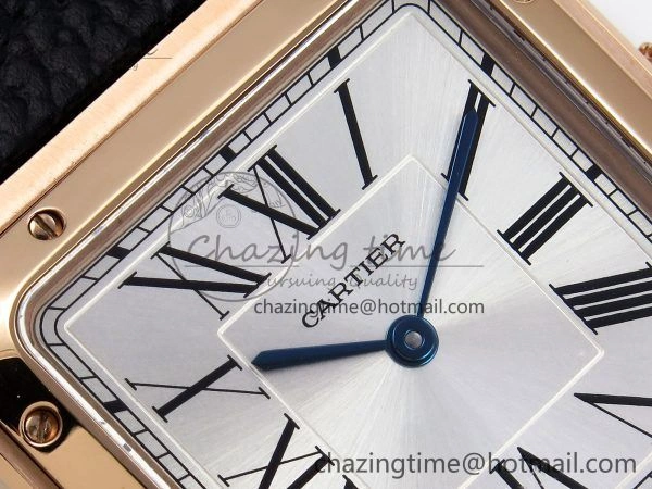 Santos Dumont 31.4mm RG AF 1:1 Best Edition Silver Dial on Black Leather Strap A157