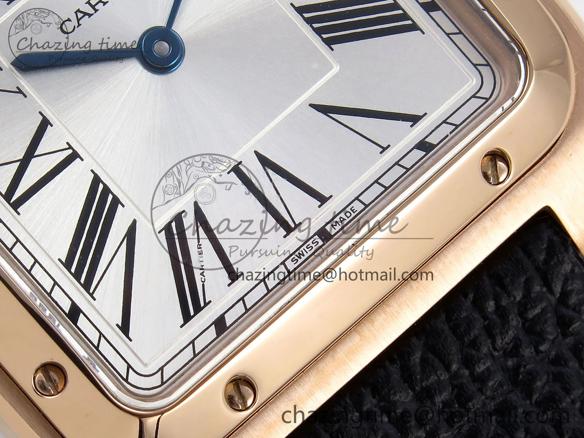 Santos Dumont 31.4mm RG AF 1:1 Best Edition Silver Dial on Black Leather Strap A157