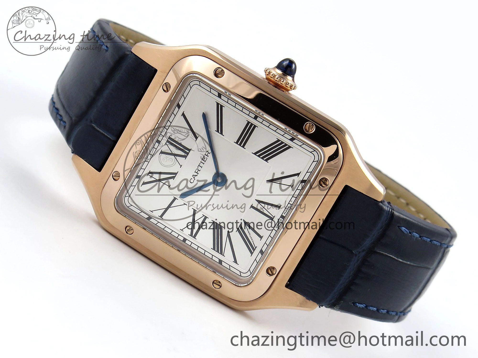 Santos Dumont 31.4mm RG AF 1:1 Best Edition Silver Dial on Blue Croco Strap A157