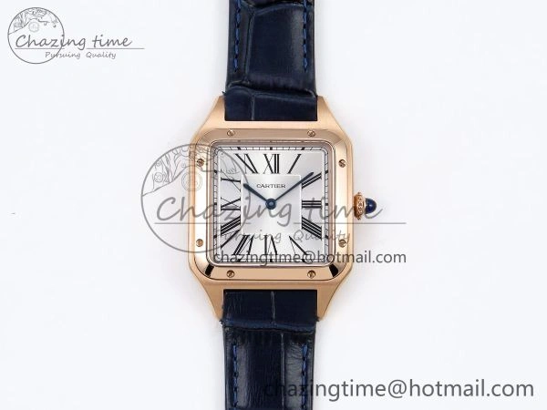 Santos Dumont 31.4mm RG AF 1:1 Best Edition Silver Dial on Blue Croco Strap A157