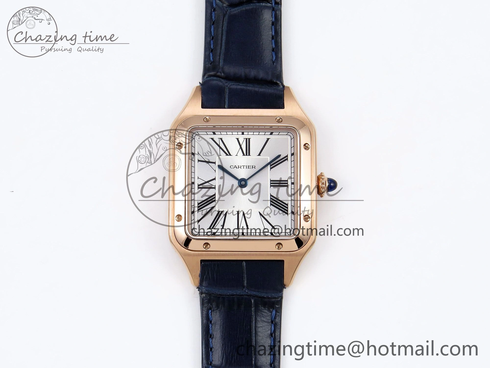 Santos Dumont 31.4mm RG AF 1:1 Best Edition Silver Dial on Blue Croco Strap A157