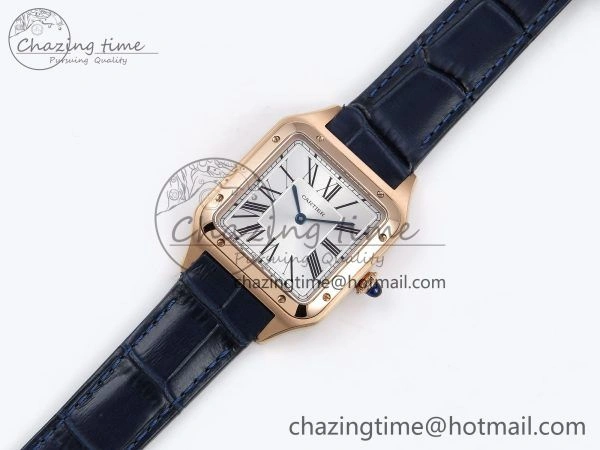 Santos Dumont 31.4mm RG AF 1:1 Best Edition Silver Dial on Blue Croco Strap A157
