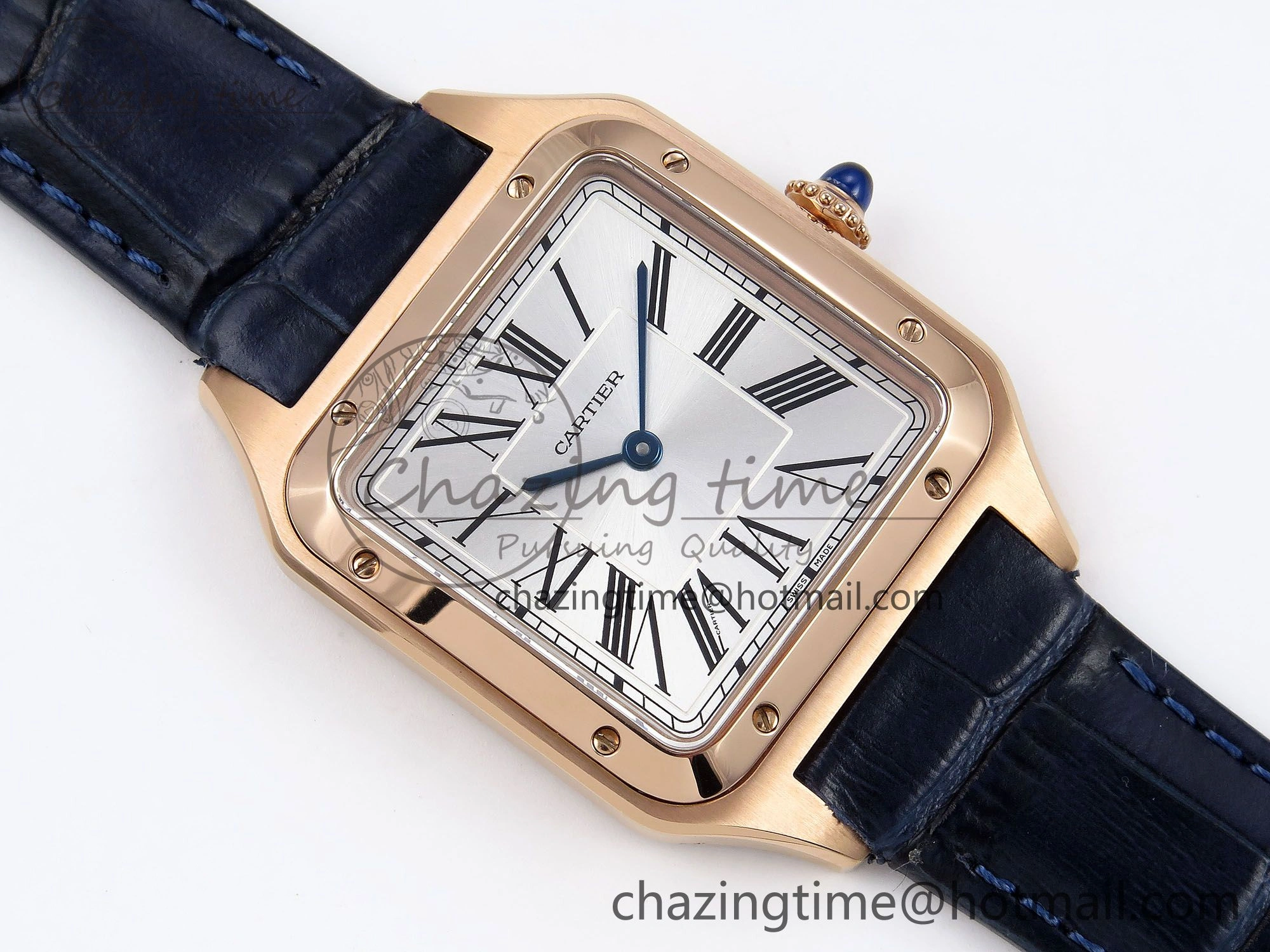Santos Dumont 31.4mm RG AF 1:1 Best Edition Silver Dial on Blue Croco Strap A157