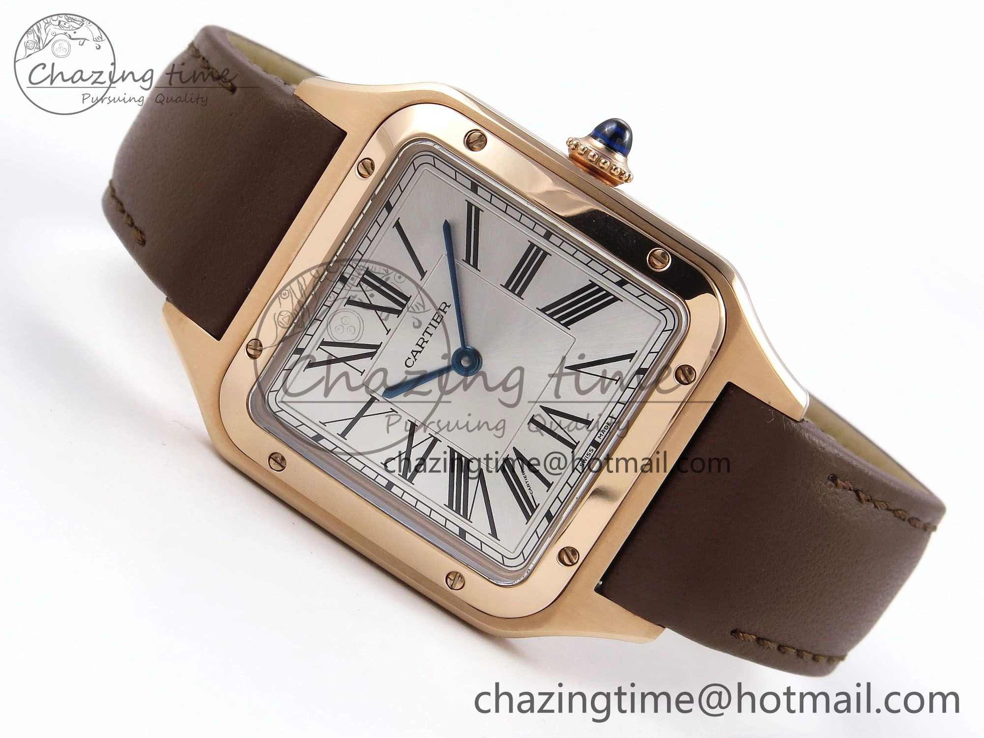 Santos Dumont 31.4mm RG AF 1:1 Best Edition Silver Dial on Brown Leather Strap A157