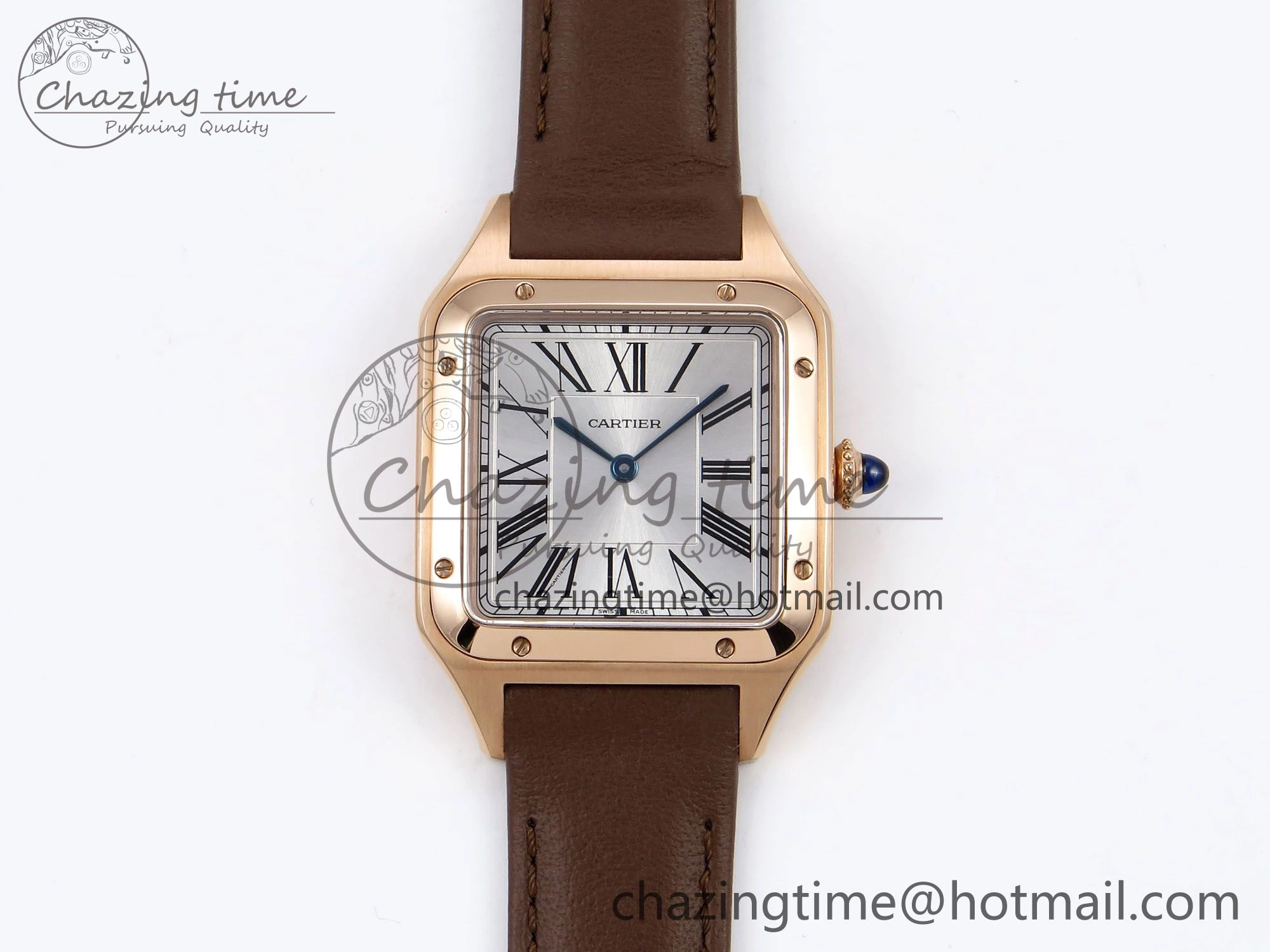 Santos Dumont 31.4mm RG AF 1:1 Best Edition Silver Dial on Brown Leather Strap A157