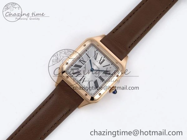 Santos Dumont 31.4mm RG AF 1:1 Best Edition Silver Dial on Brown Leather Strap A157