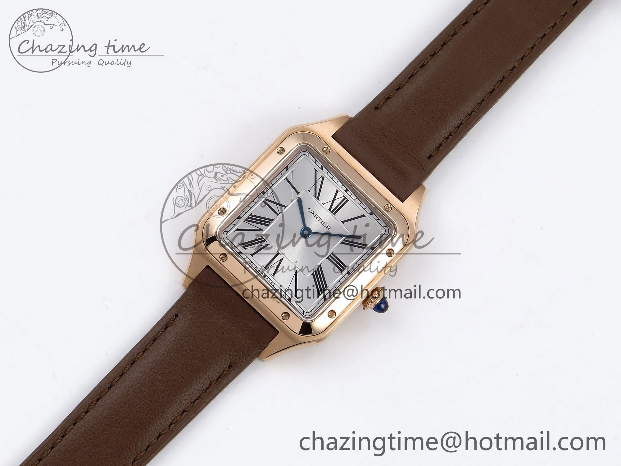 Santos Dumont 31.4mm RG AF 1:1 Best Edition Silver Dial on Brown Leather Strap A157
