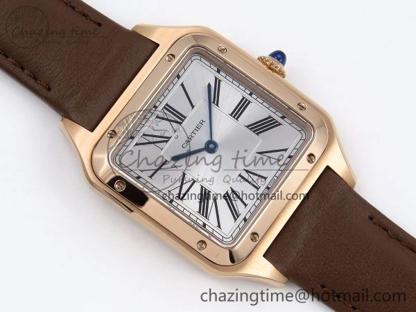 Santos Dumont 31.4mm RG AF 1:1 Best Edition Silver Dial on Brown Leather Strap A157