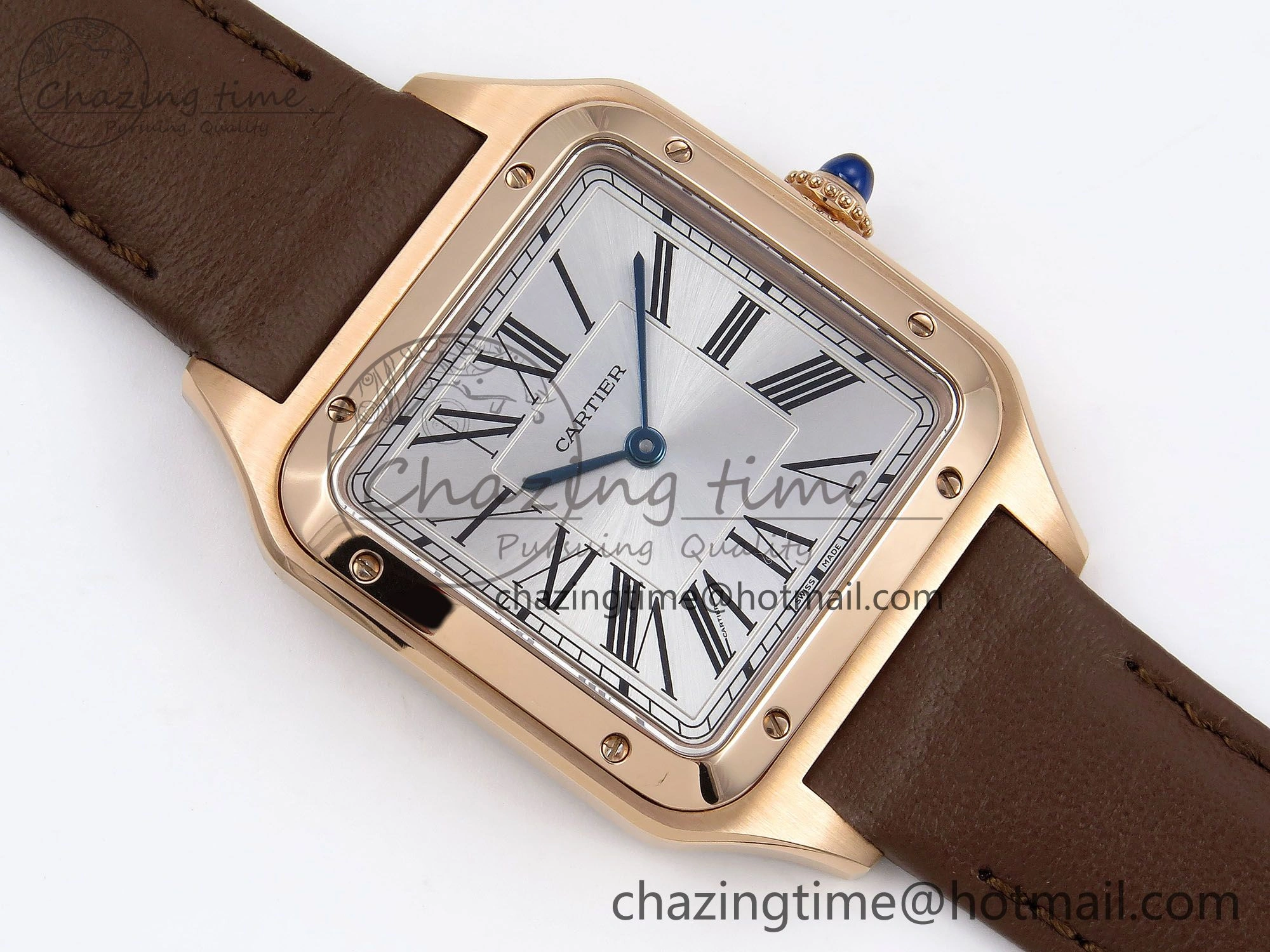 Santos Dumont 31.4mm RG AF 1:1 Best Edition Silver Dial on Brown Leather Strap A157