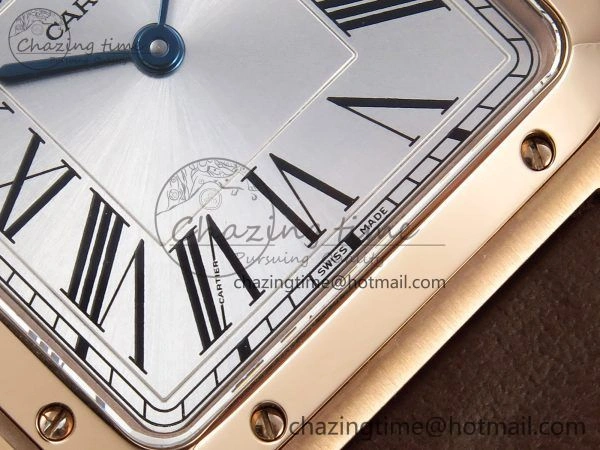 Santos Dumont 31.4mm RG AF 1:1 Best Edition Silver Dial on Brown Leather Strap A157