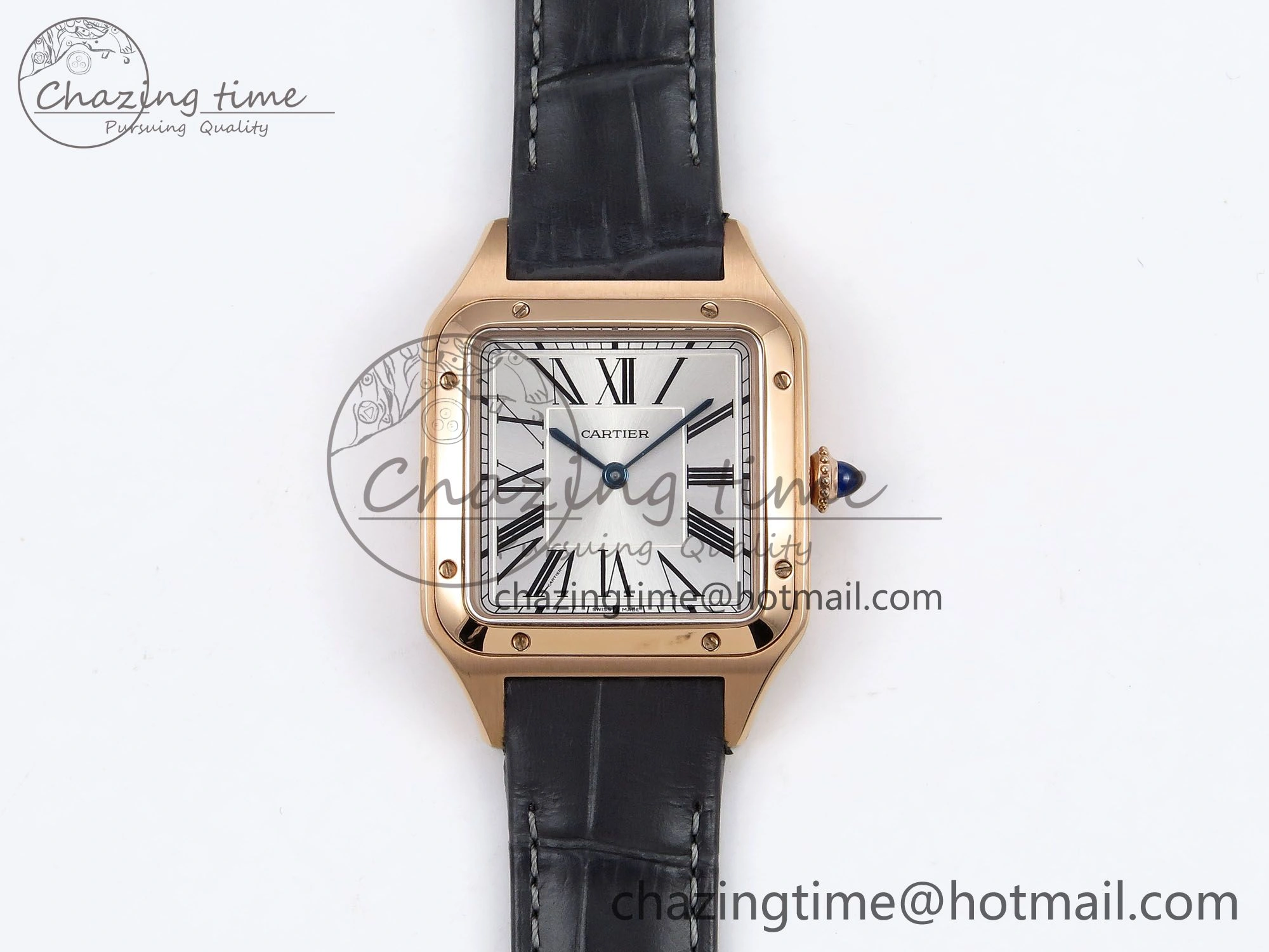 Santos Dumont 31.4mm RG AF 1:1 Best Edition Silver Dial on Gray Croco Strap A157
