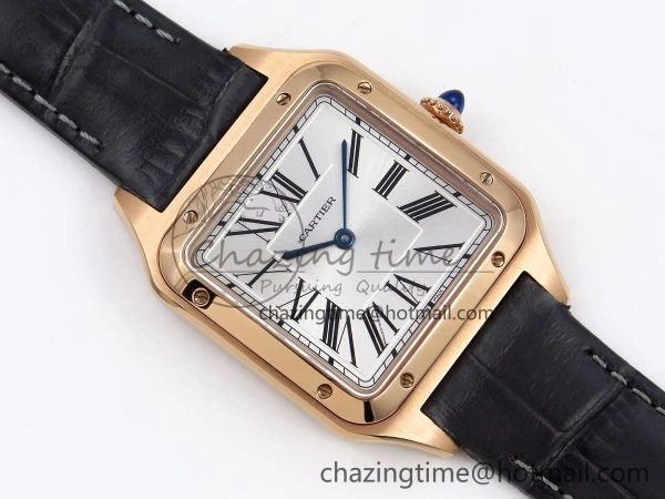 Santos Dumont 31.4mm RG AF 1:1 Best Edition Silver Dial on Gray Croco Strap A157