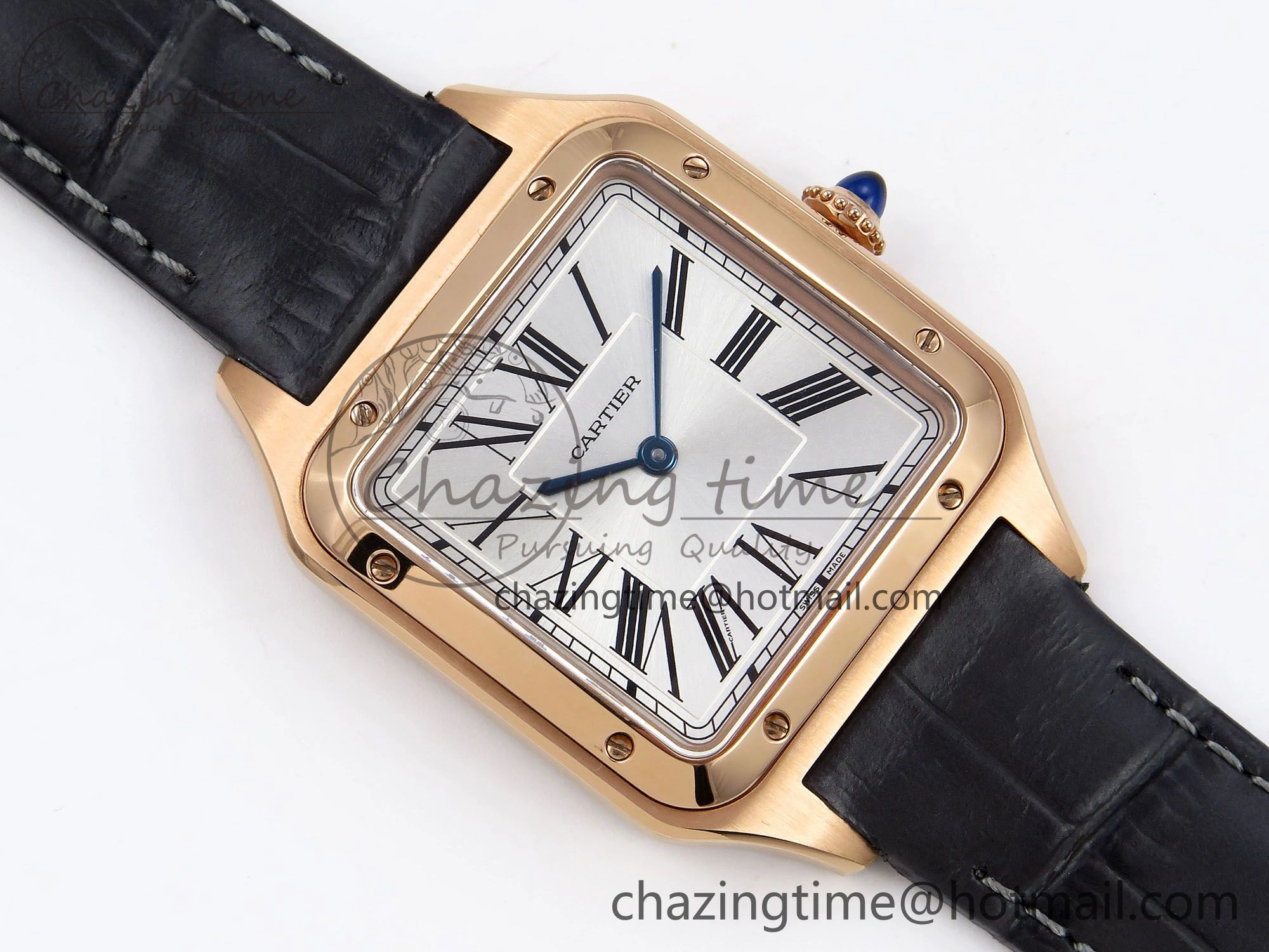 Santos Dumont 31.4mm RG AF 1:1 Best Edition Silver Dial on Gray Croco Strap A157