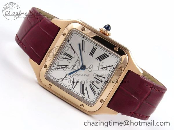 Santos Dumont 31.4mm RG AF 1:1 Best Edition Silver Dial on Red Croco Strap A157