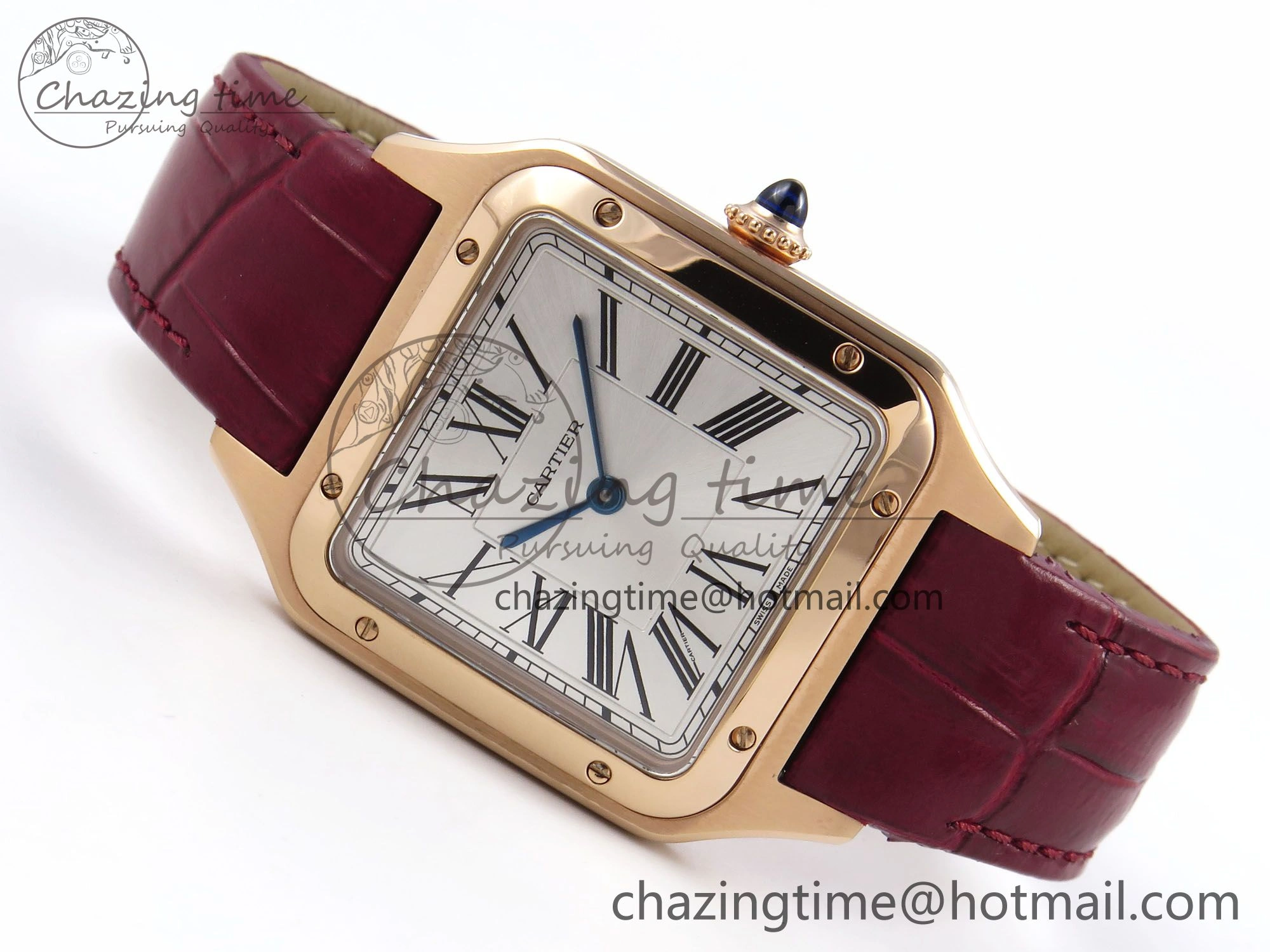 Santos Dumont 31.4mm RG AF 1:1 Best Edition Silver Dial on Red Croco Strap A157