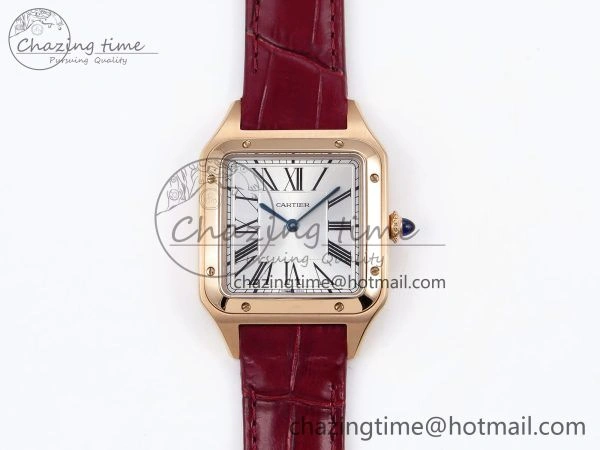Santos Dumont 31.4mm RG AF 1:1 Best Edition Silver Dial on Red Croco Strap A157