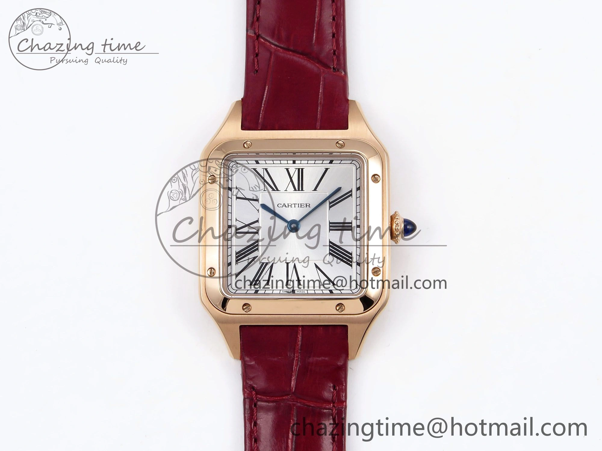Santos Dumont 31.4mm RG AF 1:1 Best Edition Silver Dial on Red Croco Strap A157