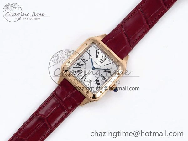 Santos Dumont 31.4mm RG AF 1:1 Best Edition Silver Dial on Red Croco Strap A157