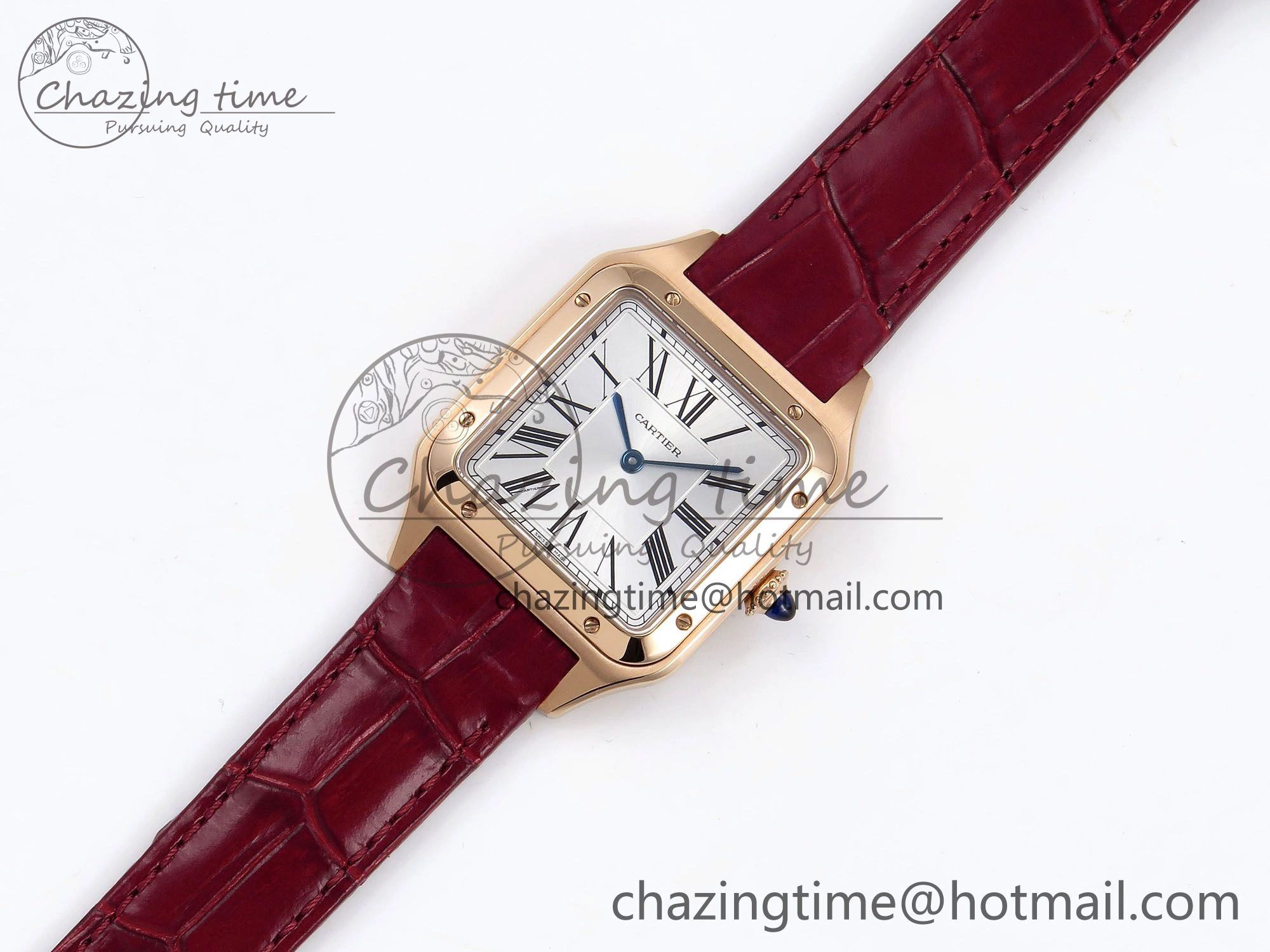 Santos Dumont 31.4mm RG AF 1:1 Best Edition Silver Dial on Red Croco Strap A157