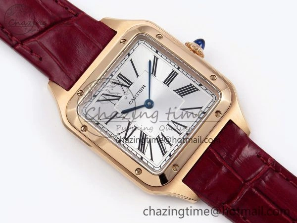 Santos Dumont 31.4mm RG AF 1:1 Best Edition Silver Dial on Red Croco Strap A157
