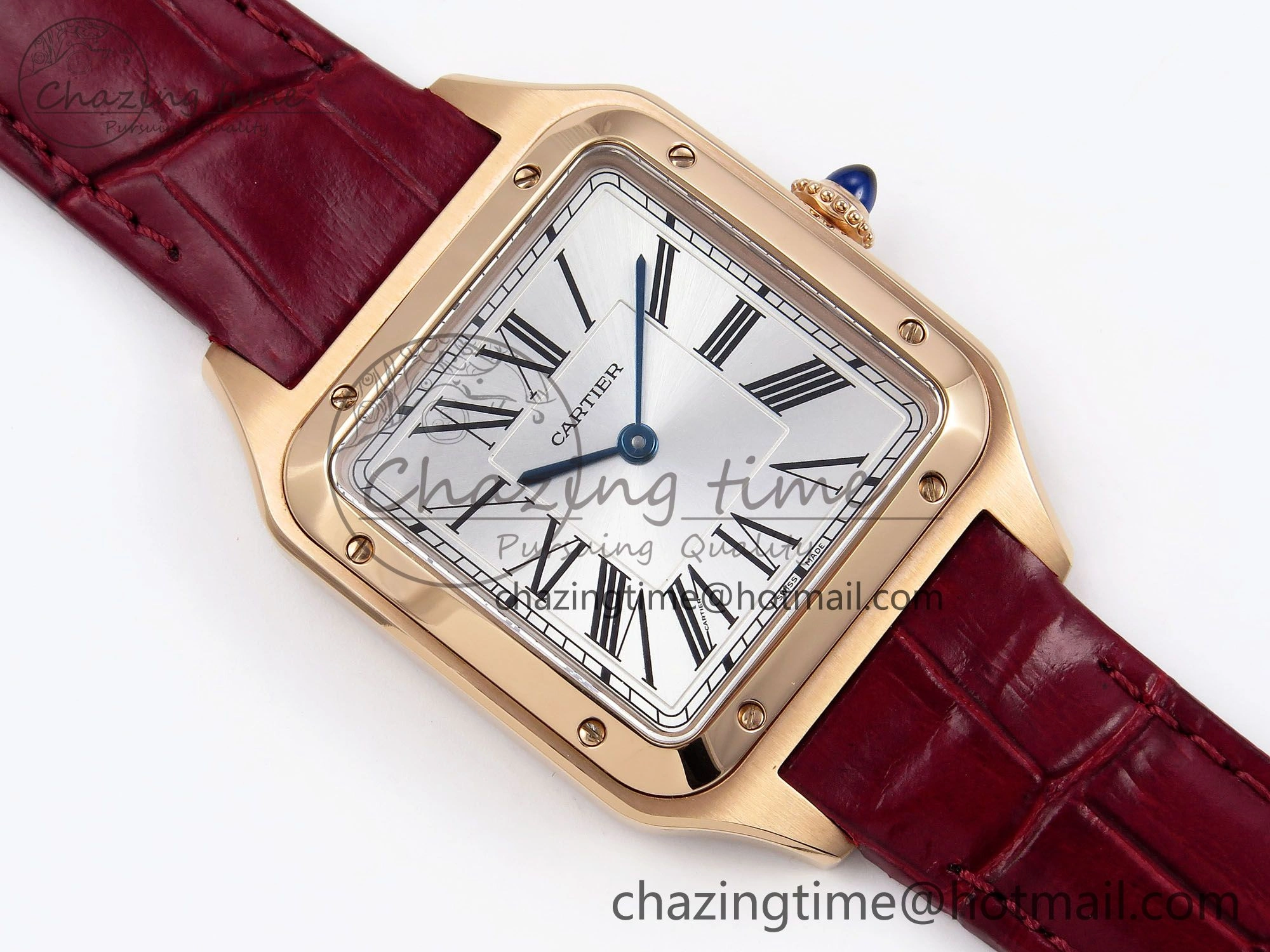 Santos Dumont 31.4mm RG AF 1:1 Best Edition Silver Dial on Red Croco Strap A157