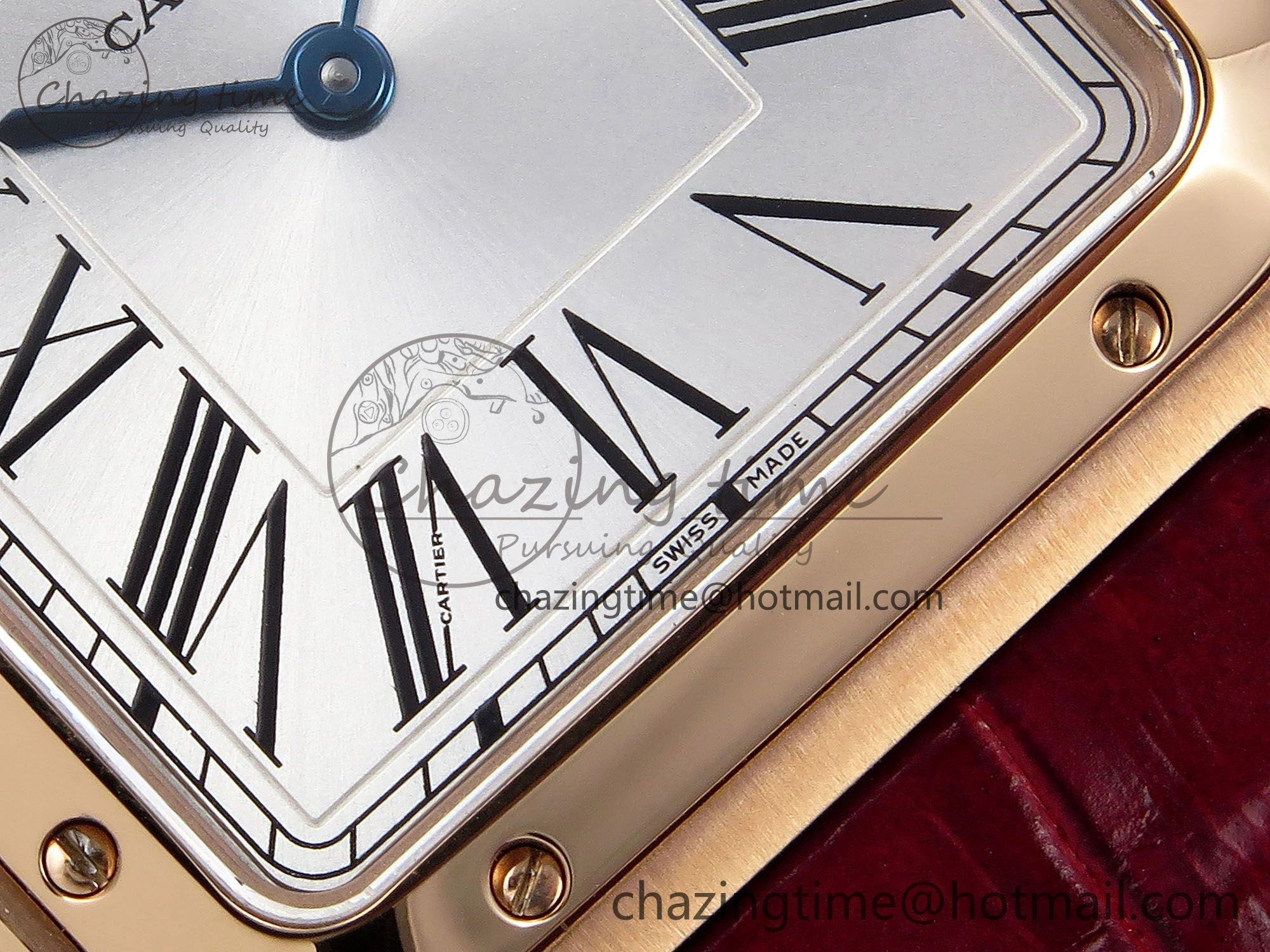 Santos Dumont 31.4mm RG AF 1:1 Best Edition Silver Dial on Red Croco Strap A157