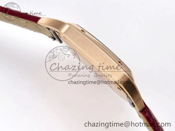 Santos Dumont 31.4mm RG AF 1:1 Best Edition Silver Dial on Red Croco Strap A157