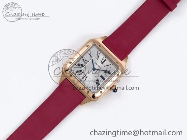 Santos Dumont 31.4mm RG AF 1:1 Best Edition Silver Dial on Red Fabric Strap A157