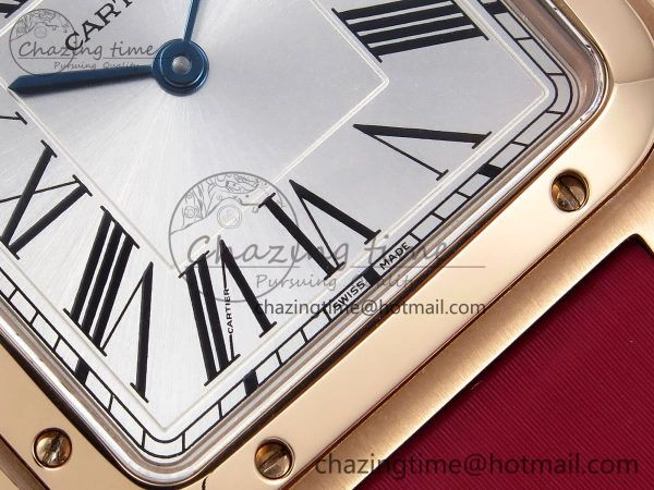 Santos Dumont 31.4mm RG AF 1:1 Best Edition Silver Dial on Red Fabric Strap A157