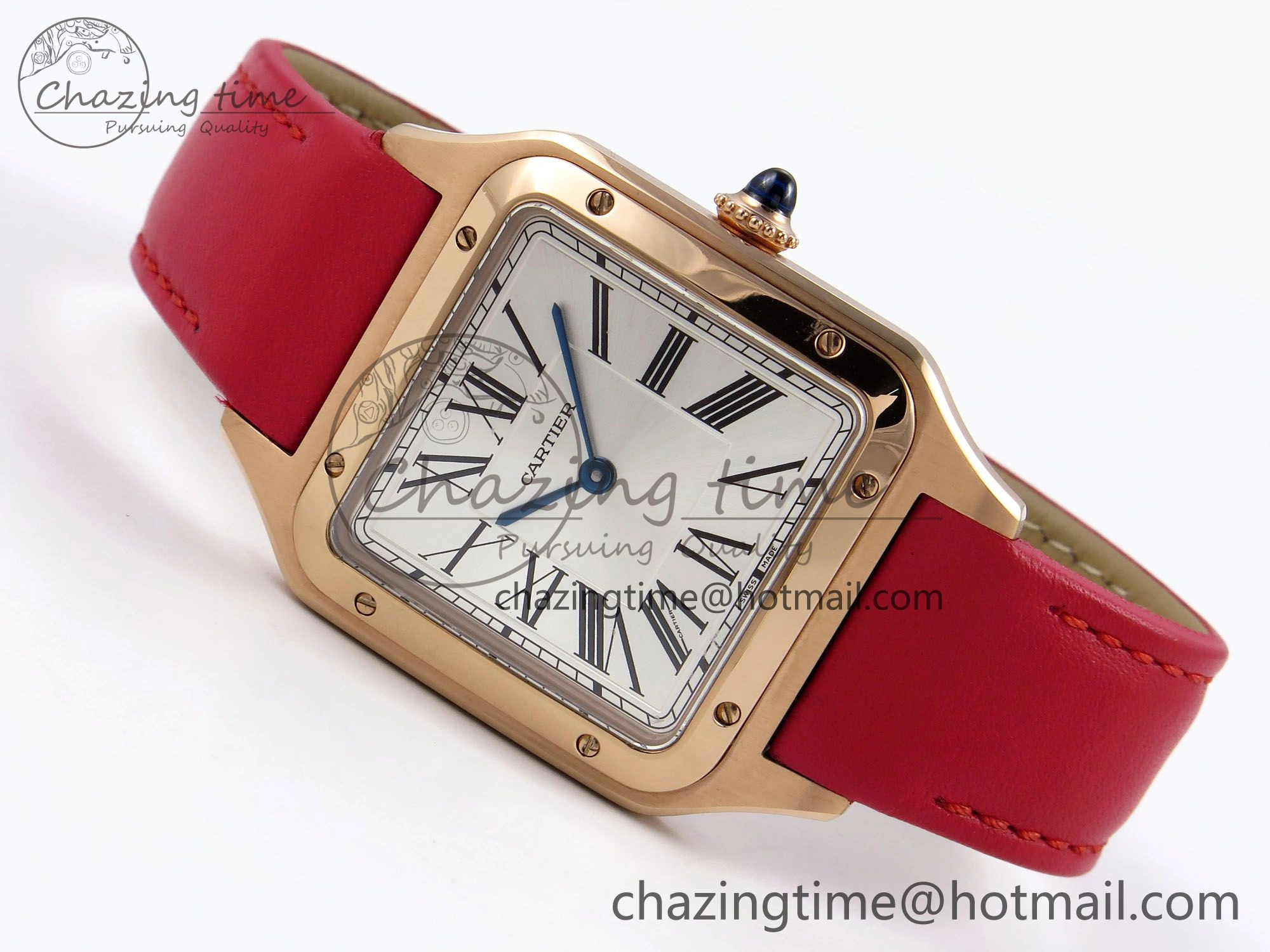 Santos Dumont 31.4mm RG AF 1:1 Best Edition Silver Dial on Red Leather Strap A157