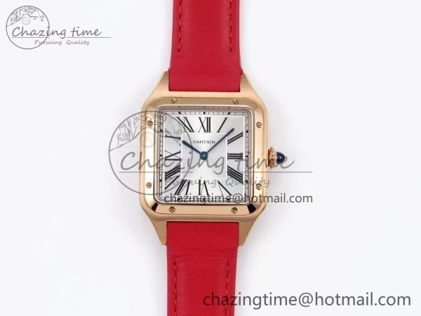 Santos Dumont 31.4mm RG AF 1:1 Best Edition Silver Dial on Red Leather Strap A157