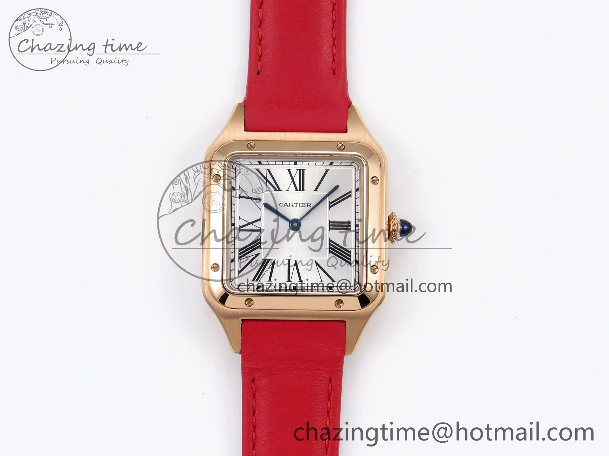 Santos Dumont 31.4mm RG AF 1:1 Best Edition Silver Dial on Red Leather Strap A157