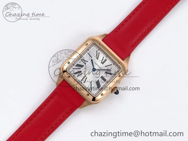 Santos Dumont 31.4mm RG AF 1:1 Best Edition Silver Dial on Red Leather Strap A157